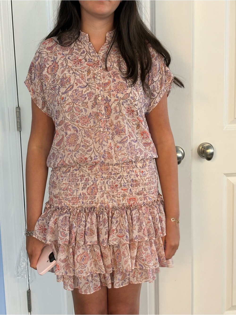 MISA Los Angeles Paisley Print Mini Dress in Blush size XS.